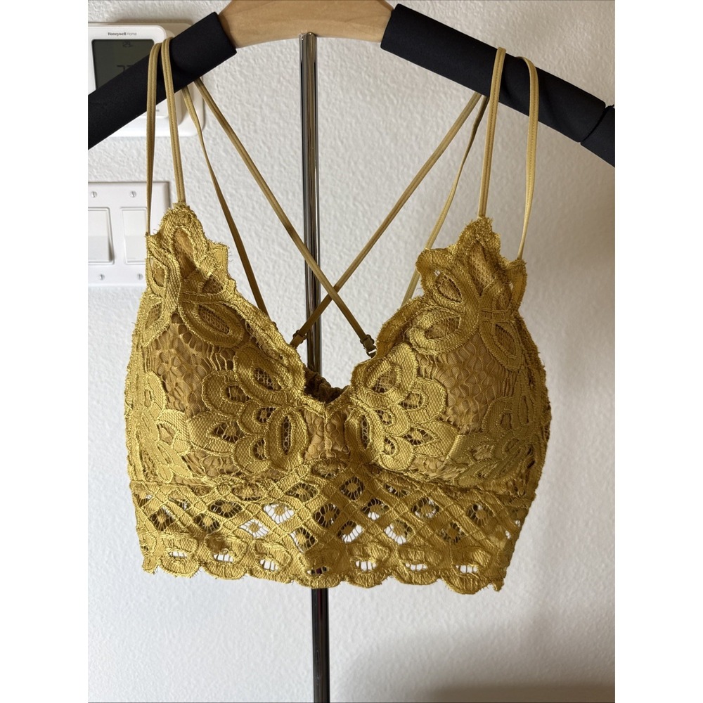 Wishlist Women's Double Strap w/ Crochet Details Bralette Color Mustard Size L